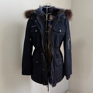 Jocelyn Black Utility Jacket with Real Fur Lining